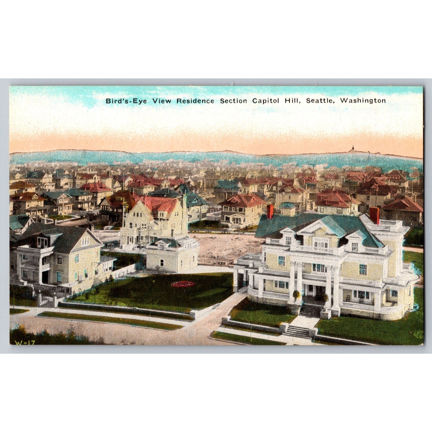 Seattle WA Washington Capitol Hill Birds-Eye View Residence Divided Back Postcard