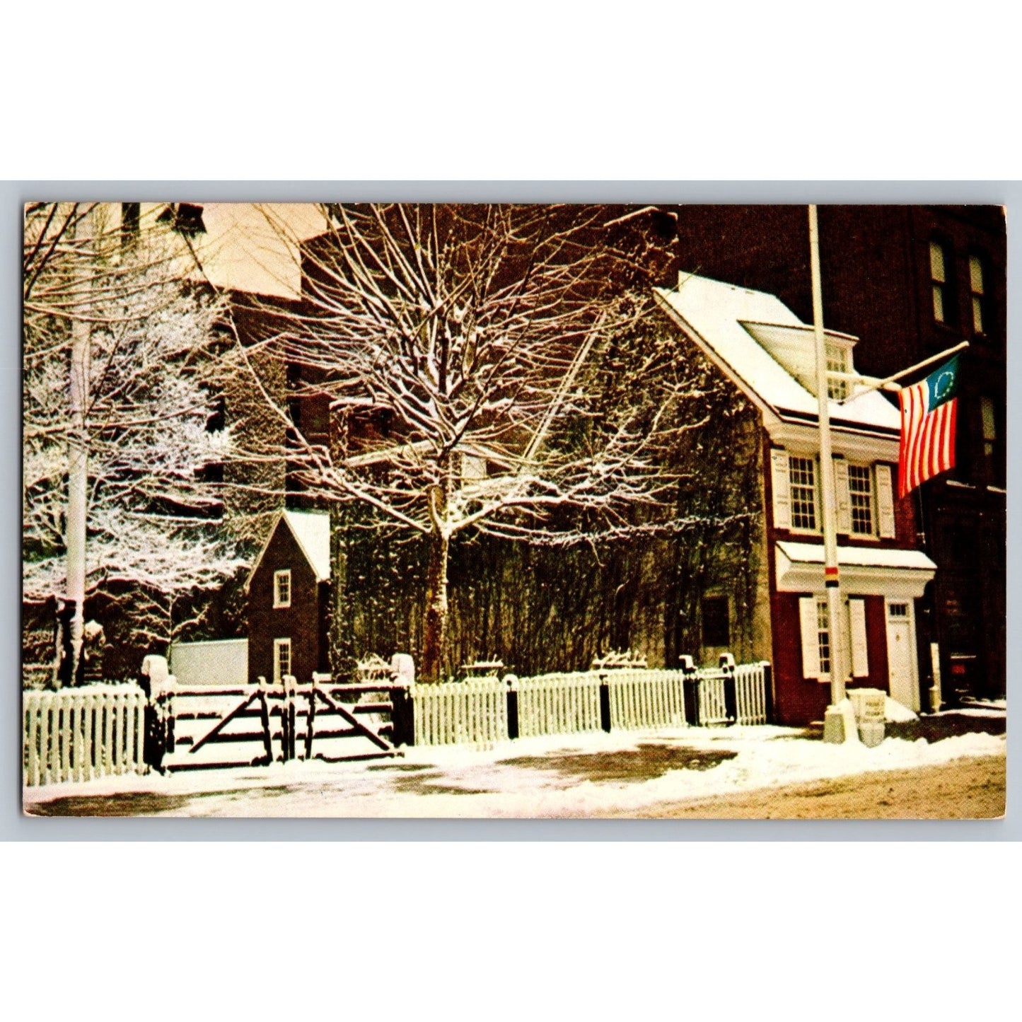 Philadelphia PA Pennsylvania Betsy Ross House Snow Scene Postcard Mike Roberts