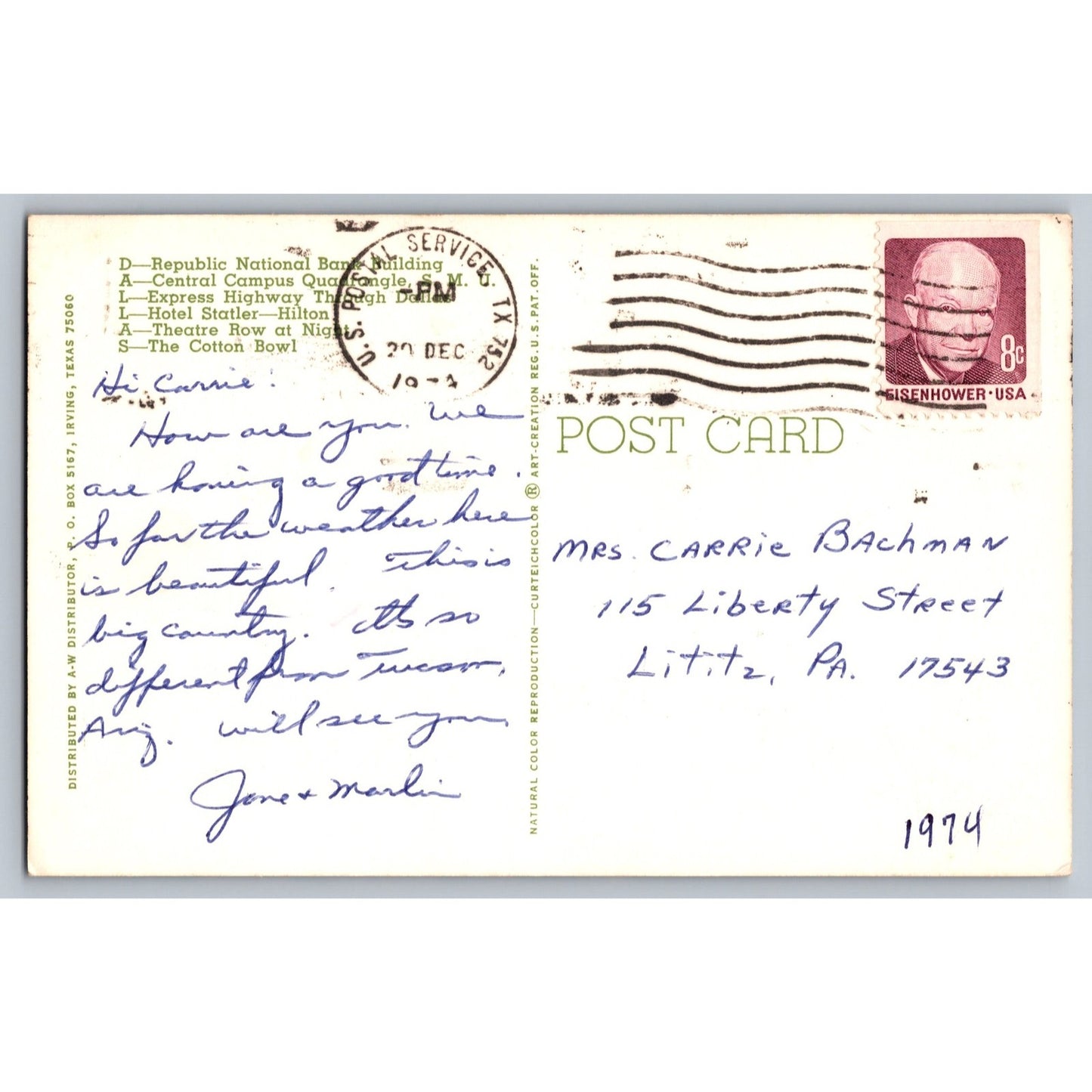 Dallas TX Texas Large Letter Howdy 1974 Chrome Postcard Curt Teich Used