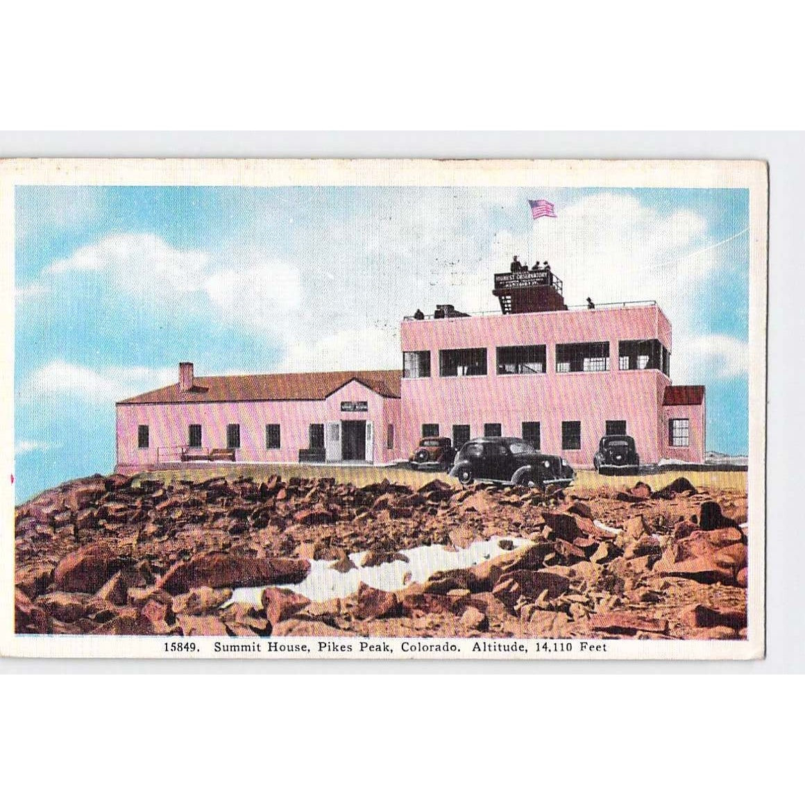 Pike's Peak CO Colorado Summit House Stamp 1930s White Border Postcard Unused