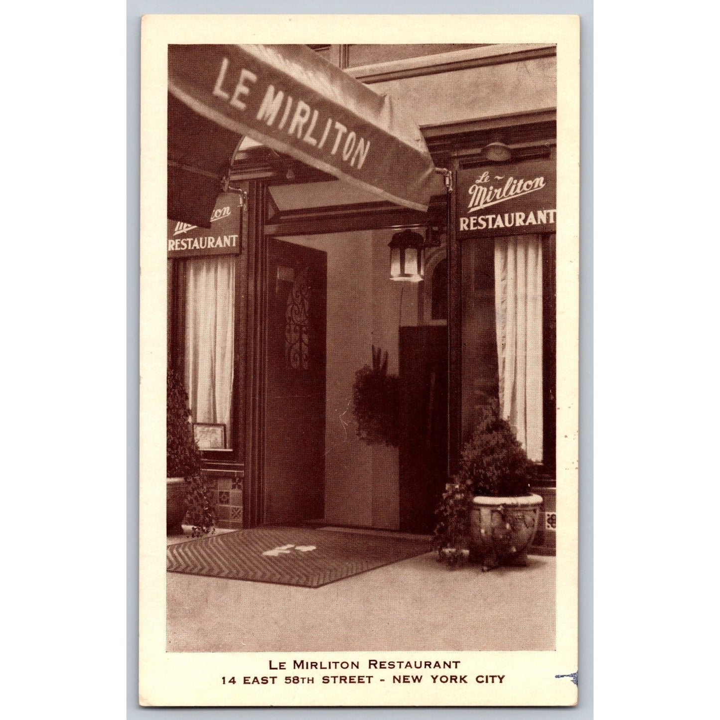 RPPC New York City NY Le Mirliton Restaurant Real Photo Postcard Unused