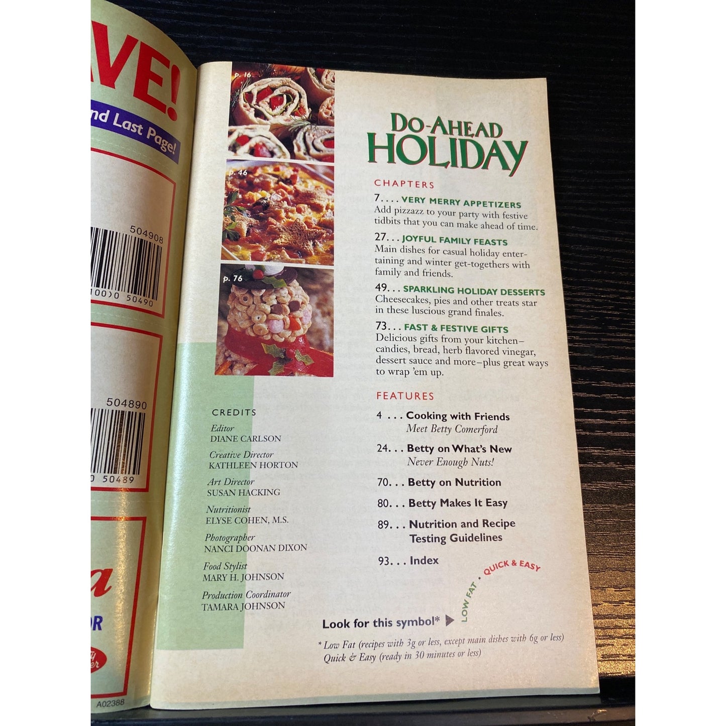 Betty Crocker Do-Ahead Holiday Cookbook Booklet December 1997 Recipes & Menus