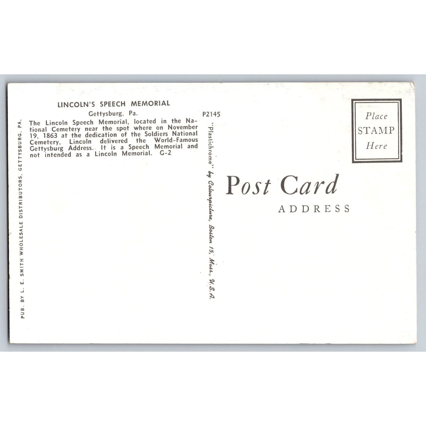 Gettysburg PA Pennsylvania Lincoln Speech Memorial Chrome Postcard