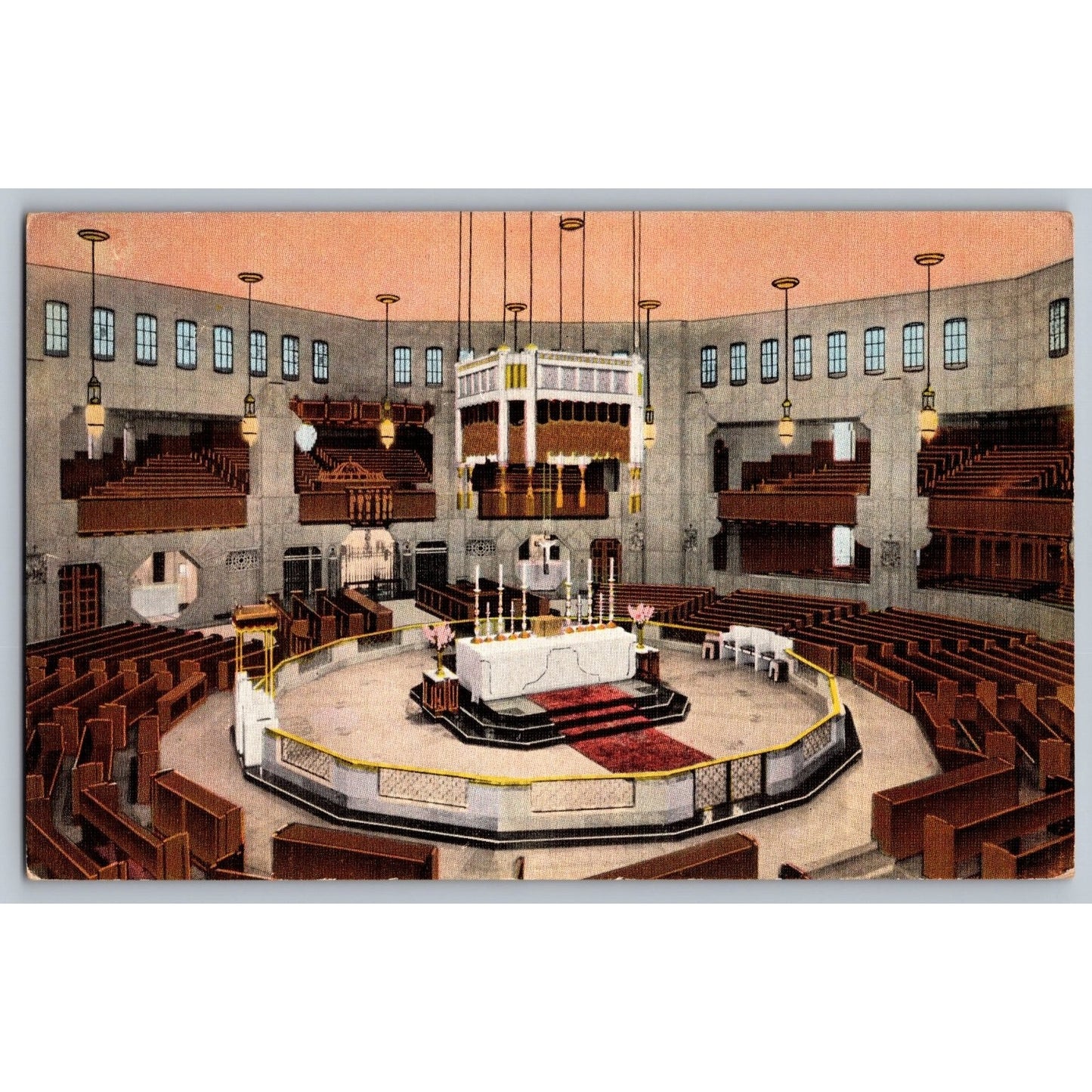 Royal Oak MI Michigan Shrine of the Little Flower Interior Linen Postcard Unused
