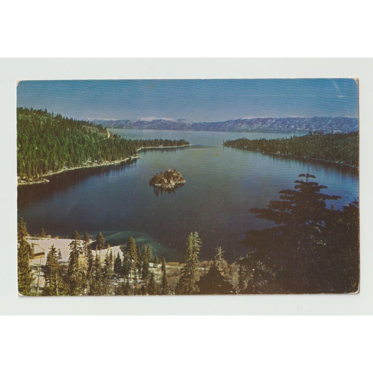 Lake Tahoe CA California Emerald Bay Aerial View 1955 Chrome Postcard Used