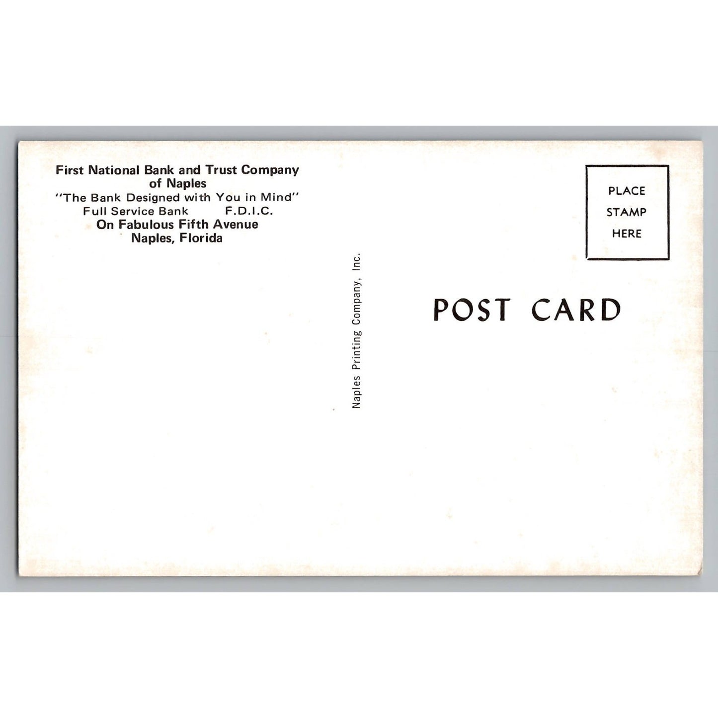 Naples FL Florida First National Bank Chrome Postcard Unused