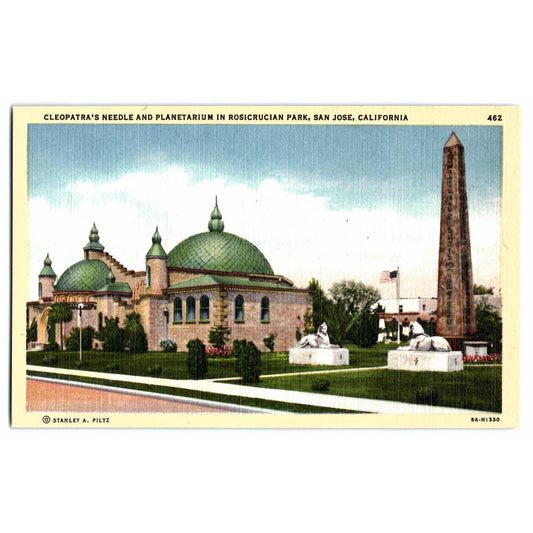 San Jose CA California Cleopatra's Needle & Planetarium Linen Postcard Unused