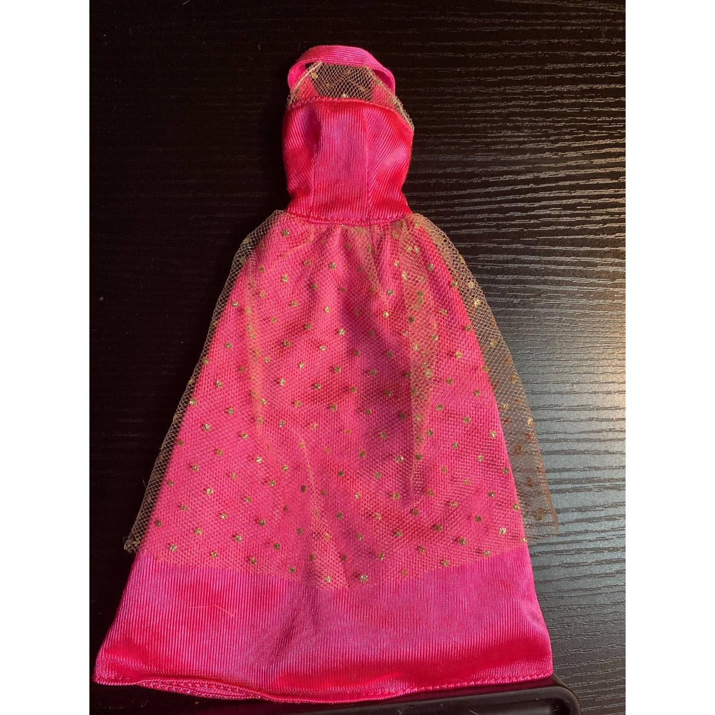 Barbie Brand Doll Pink Gown With Gold Polka-Dot Tulle Overlay & Straps Black Label