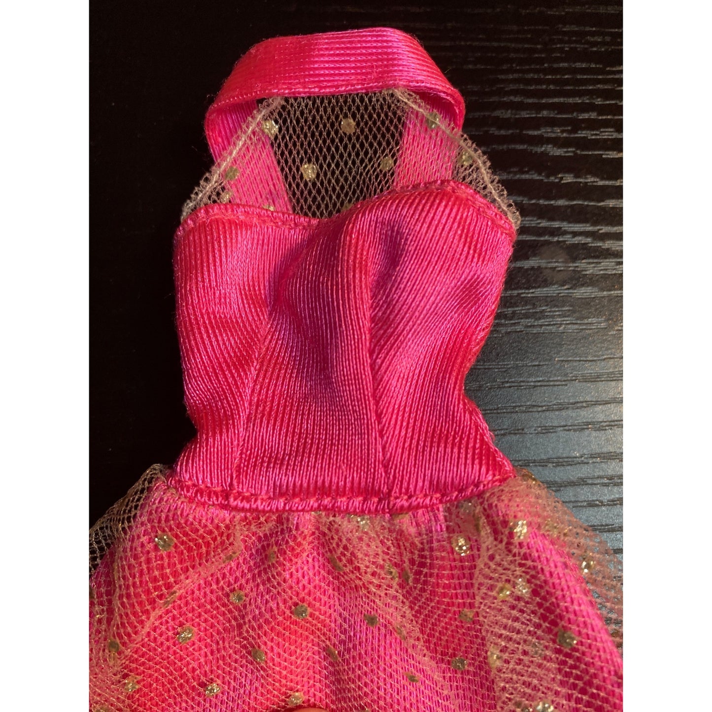 Barbie Brand Doll Pink Gown With Gold Polka-Dot Tulle Overlay & Straps Black Label