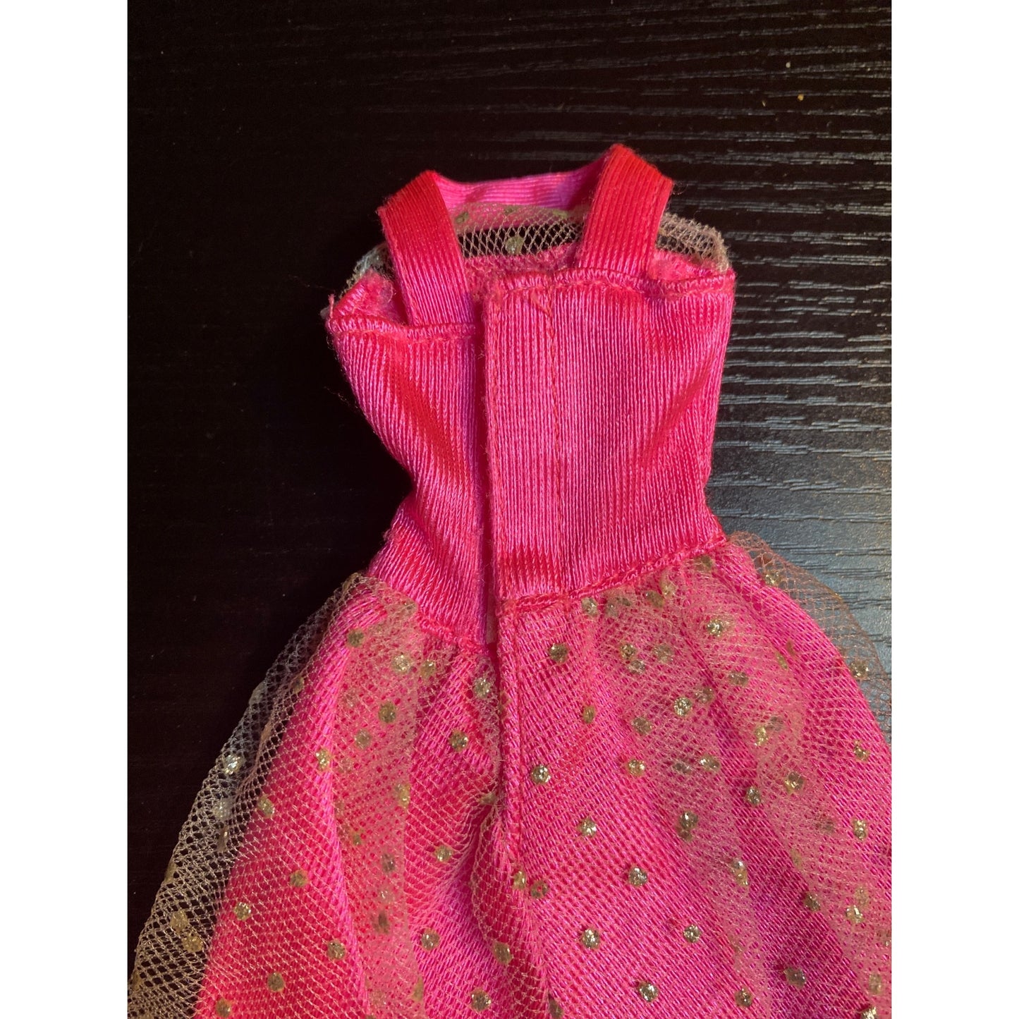 Barbie Brand Doll Pink Gown With Gold Polka-Dot Tulle Overlay & Straps Black Label