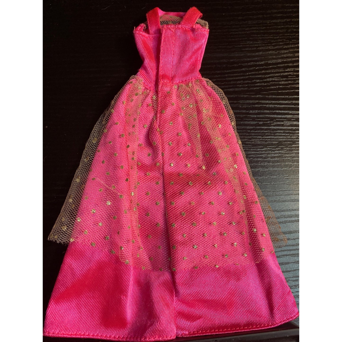 Barbie Brand Doll Pink Gown With Gold Polka-Dot Tulle Overlay & Straps Black Label
