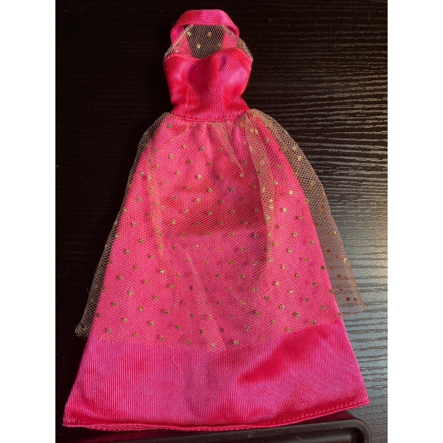 Barbie Brand Doll Pink Gown With Gold Polka-Dot Tulle Overlay & Straps Black Label
