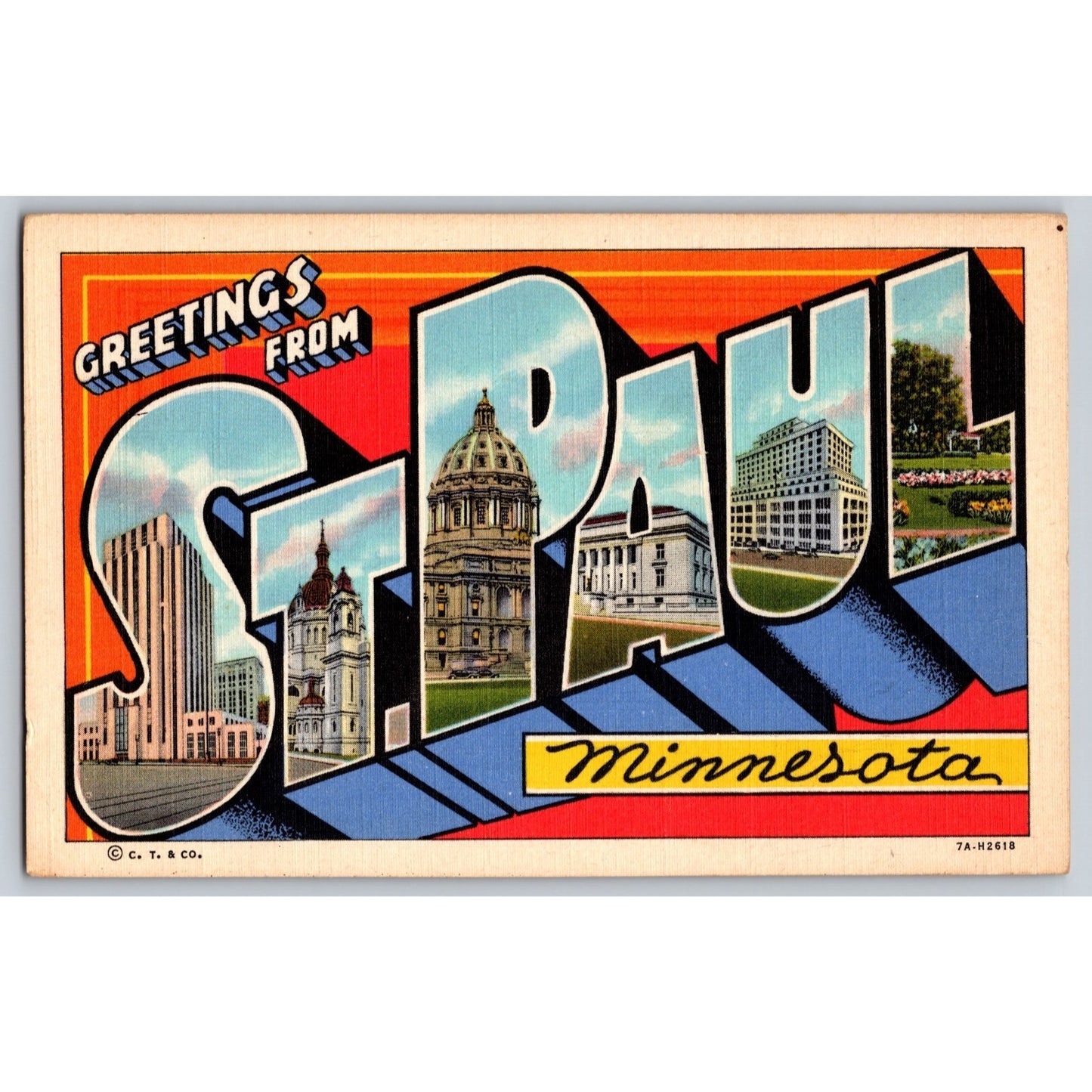 St Paul MN Minnesota Large Letter Greetings from 1940s Linen Postcard Unused