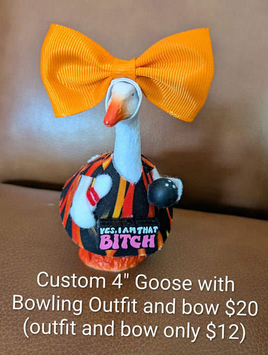 Custom Order Bowling Theme with Bow - 4" Goose Figurine With Handcrafted Outfit For Home Or Office Décor