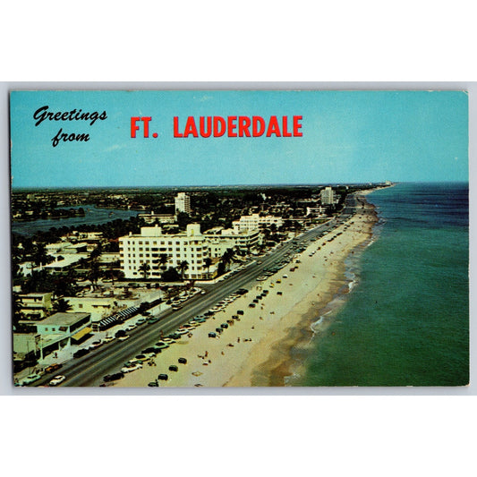 Fort Lauderdale FL Florida Aerial View Beach Scene 1967 Chrome Postcard Unused