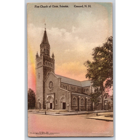 Concord NH New Hampshire First Church Of Christ Scientist Hand Colored Postcard