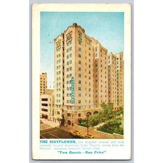 Los Angeles CA California Mayflower Hotel 1940s White Borders Postcard Used