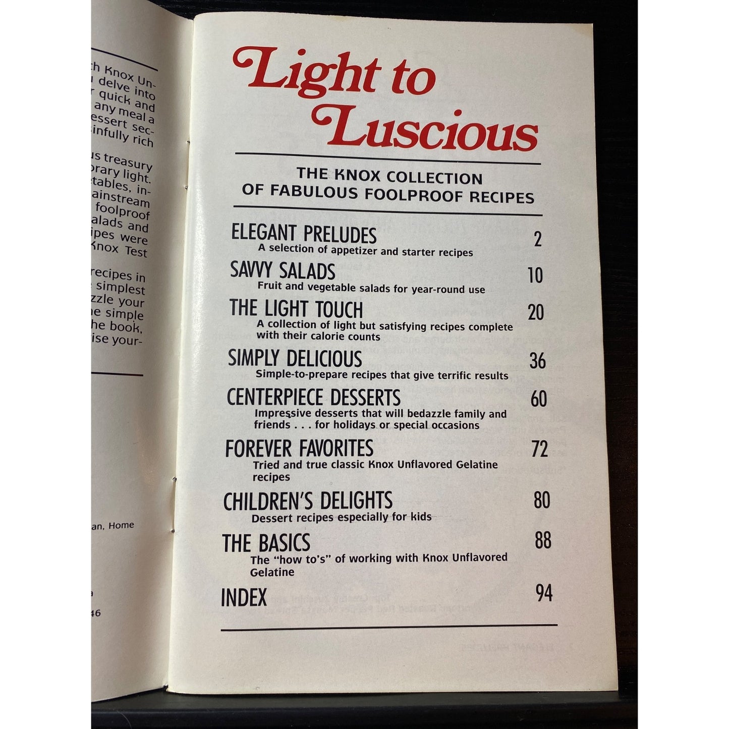 Light To Luscious The Knox Collection Of Fabulous Foolproof Recipes Cookbook 1988