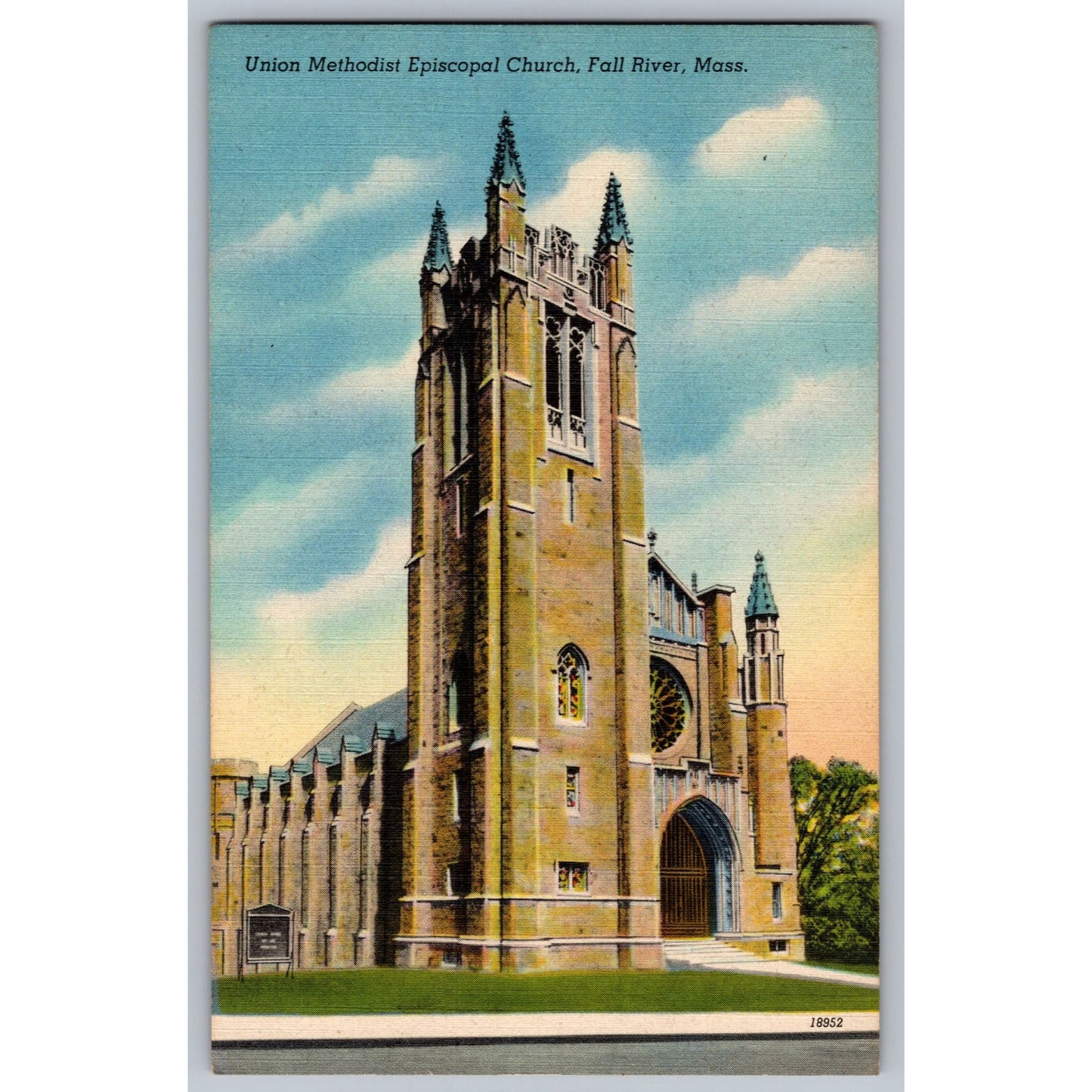 Fall River MA Massachusetts Union Methodist Episcopal Church Linen Postcard