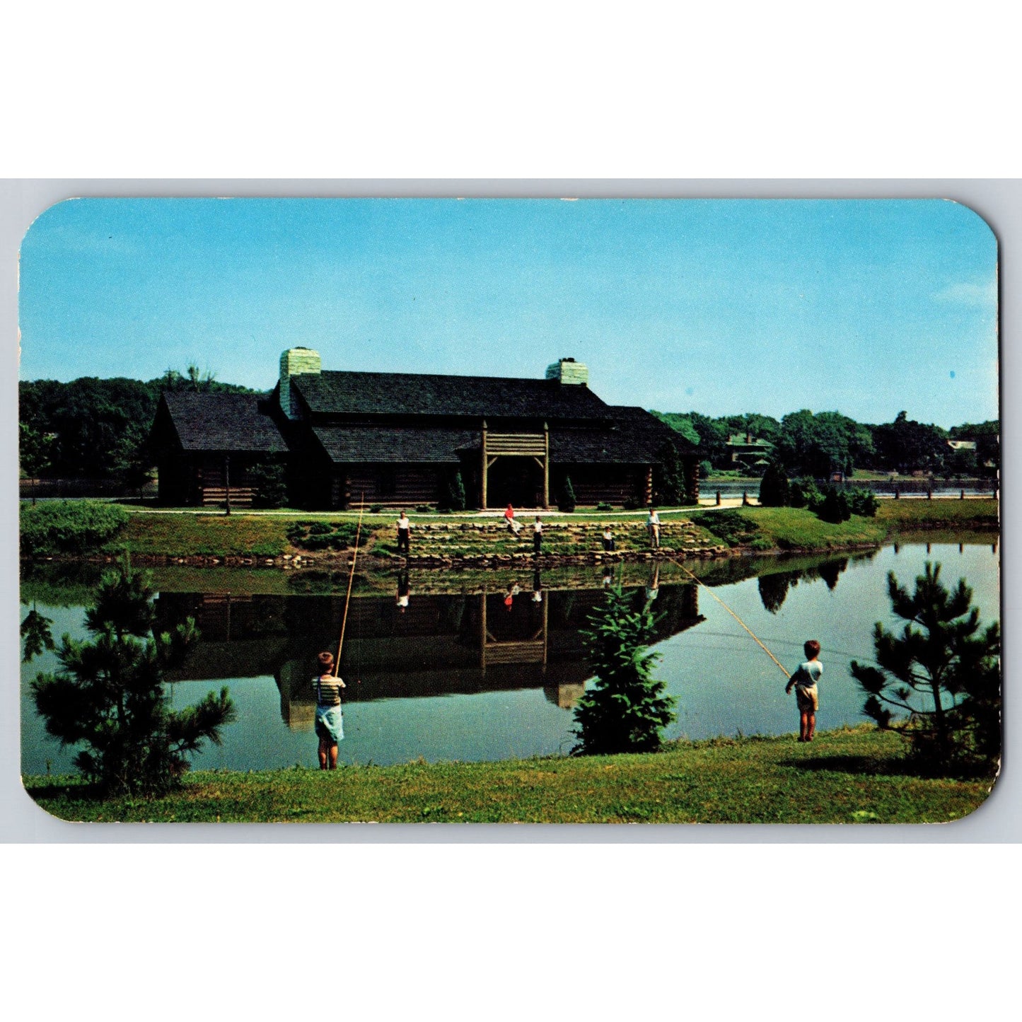 Rockford IL Illinois YMCA Log Lodge Rock River View 1950s Postcard Jack Taylor