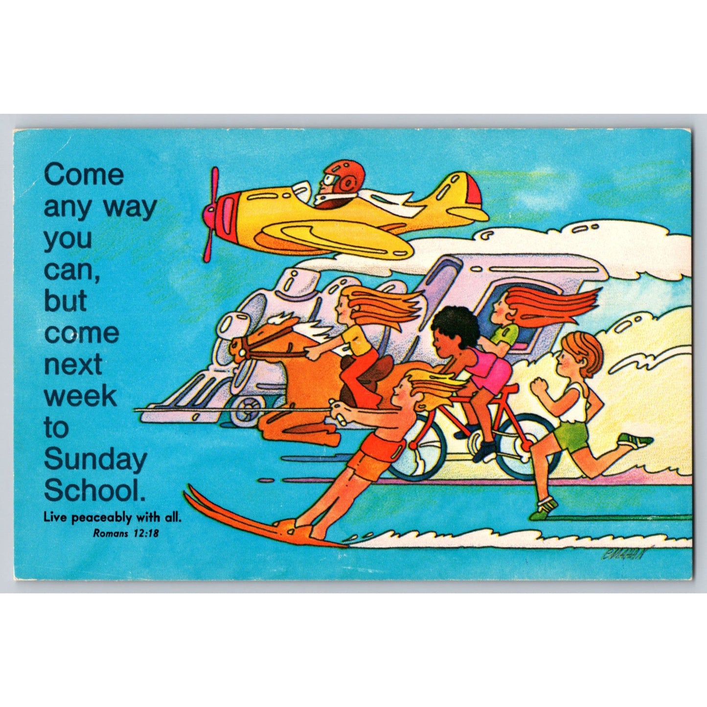 Religious Sunday School Romans 12:18 Illustrated 1970s Postcard Unused