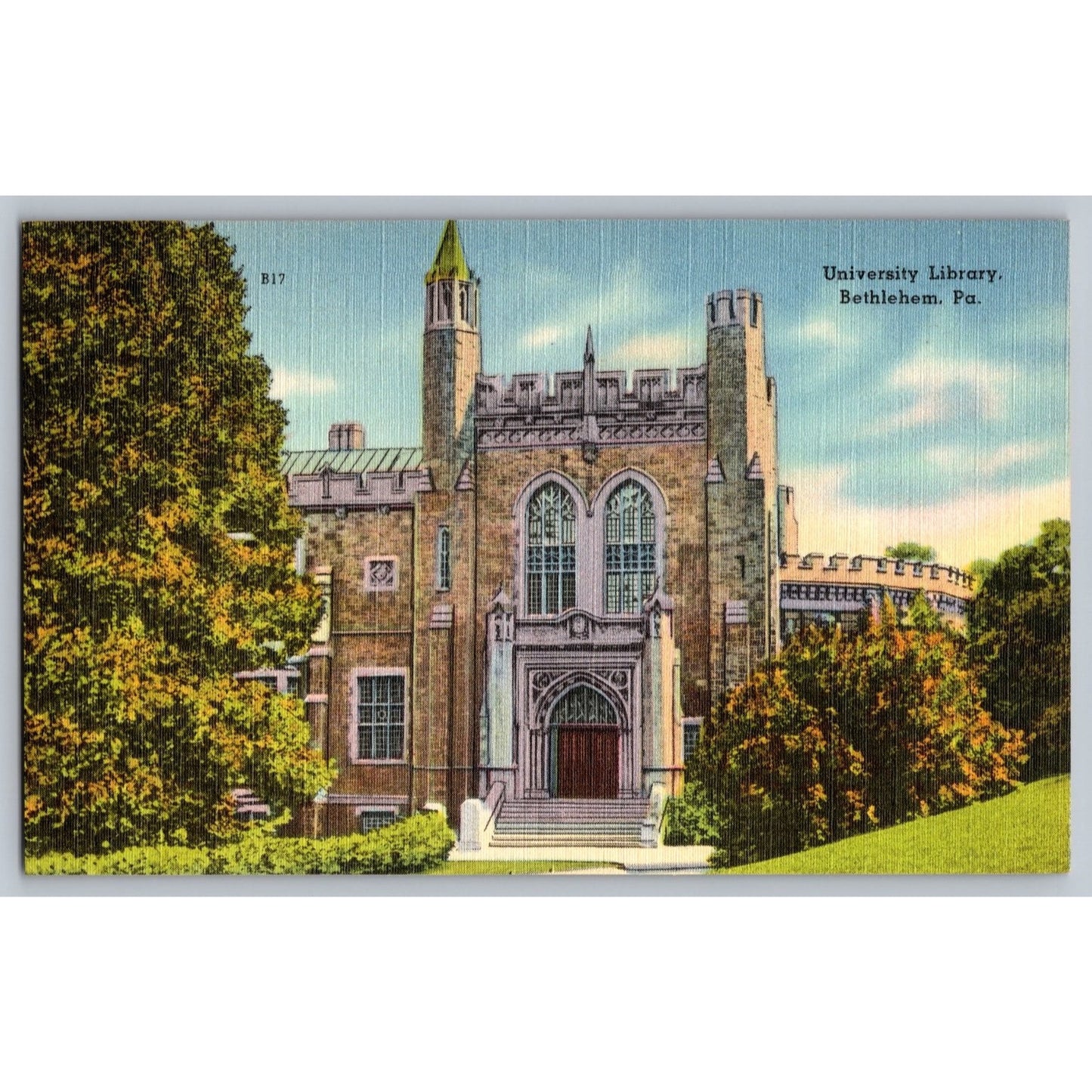 Bethlehem PA Pennsylvania Lehigh University Library Linen Postcard Unused