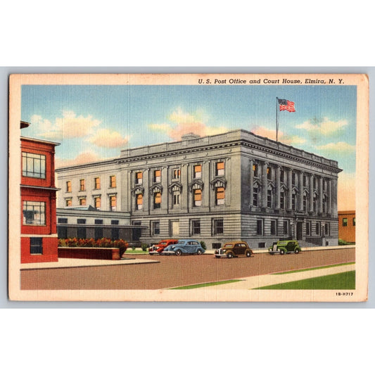 Elmira NY New York US Post Office Court House Linen Postcard Unused