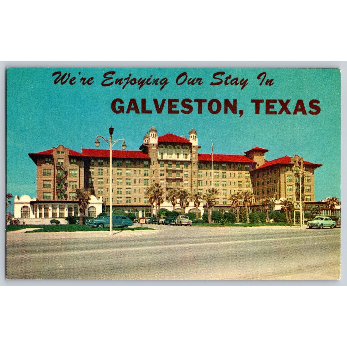 Galveston Tx Texas Hotel Galvez Chrome Postcard Unused View-Gram