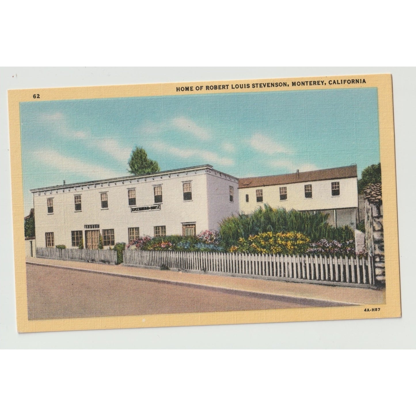 Monterey CA California Home Robert Louis Stevenson Linen Postcard Unused