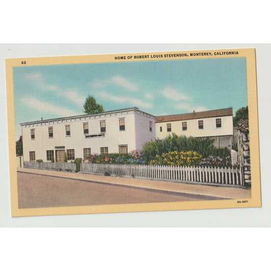Monterey CA California Home Robert Louis Stevenson Linen Postcard Unused