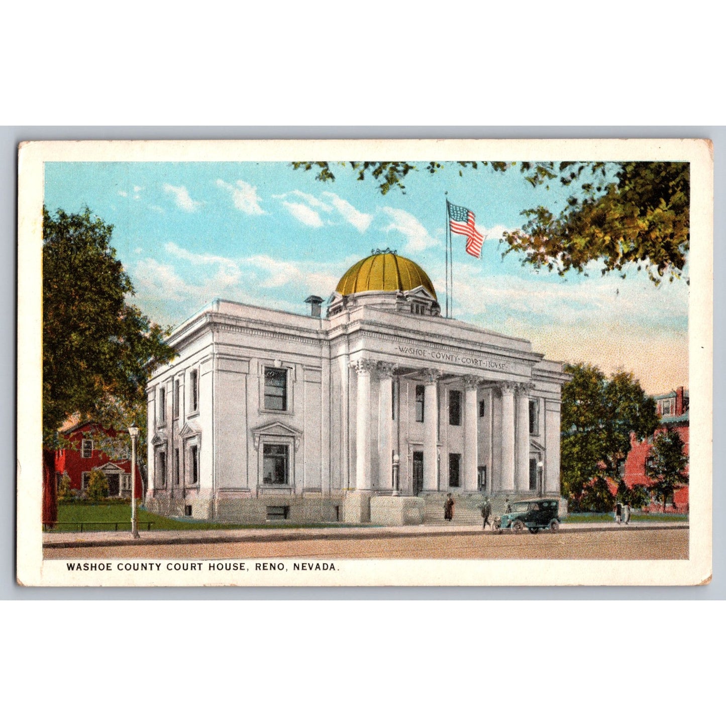 Reno NV Nevada Washoe County Courthouse White Border Postcard Unused