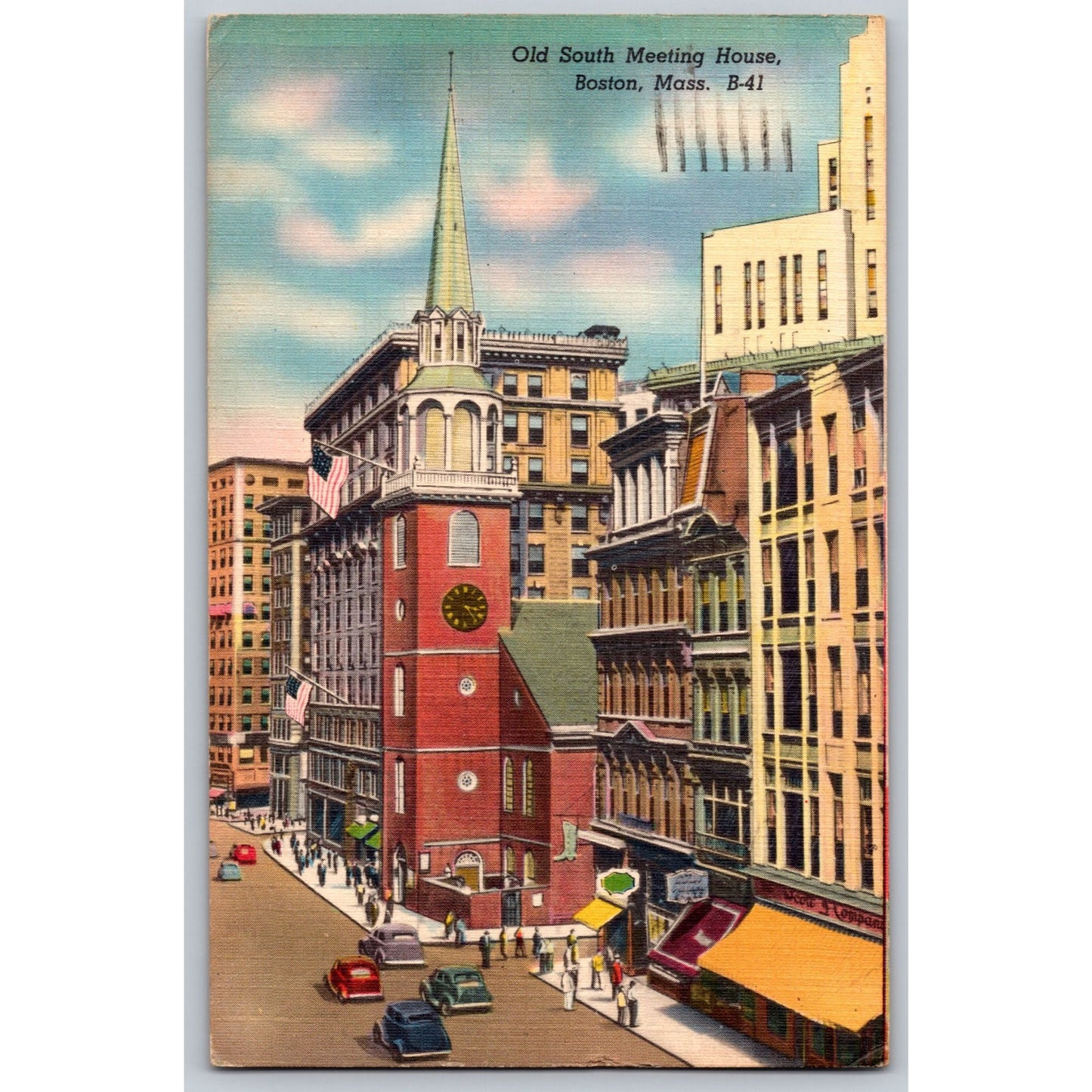Boston MA Massachusetts Old South Meeting House 1930s Linen Postcard Used