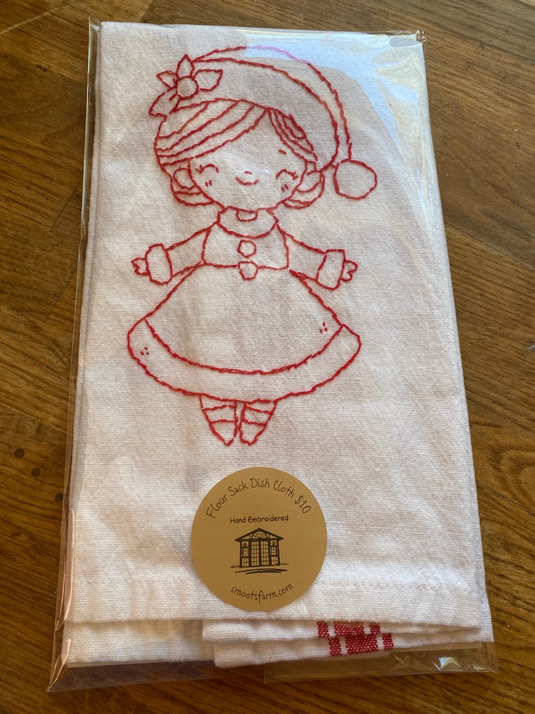 Hand Embroidered Flour Sack Dish Cloth