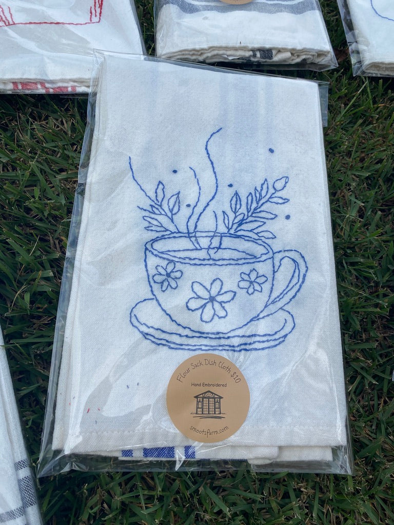 Hand Embroidered Flour Sack Dish Cloth
