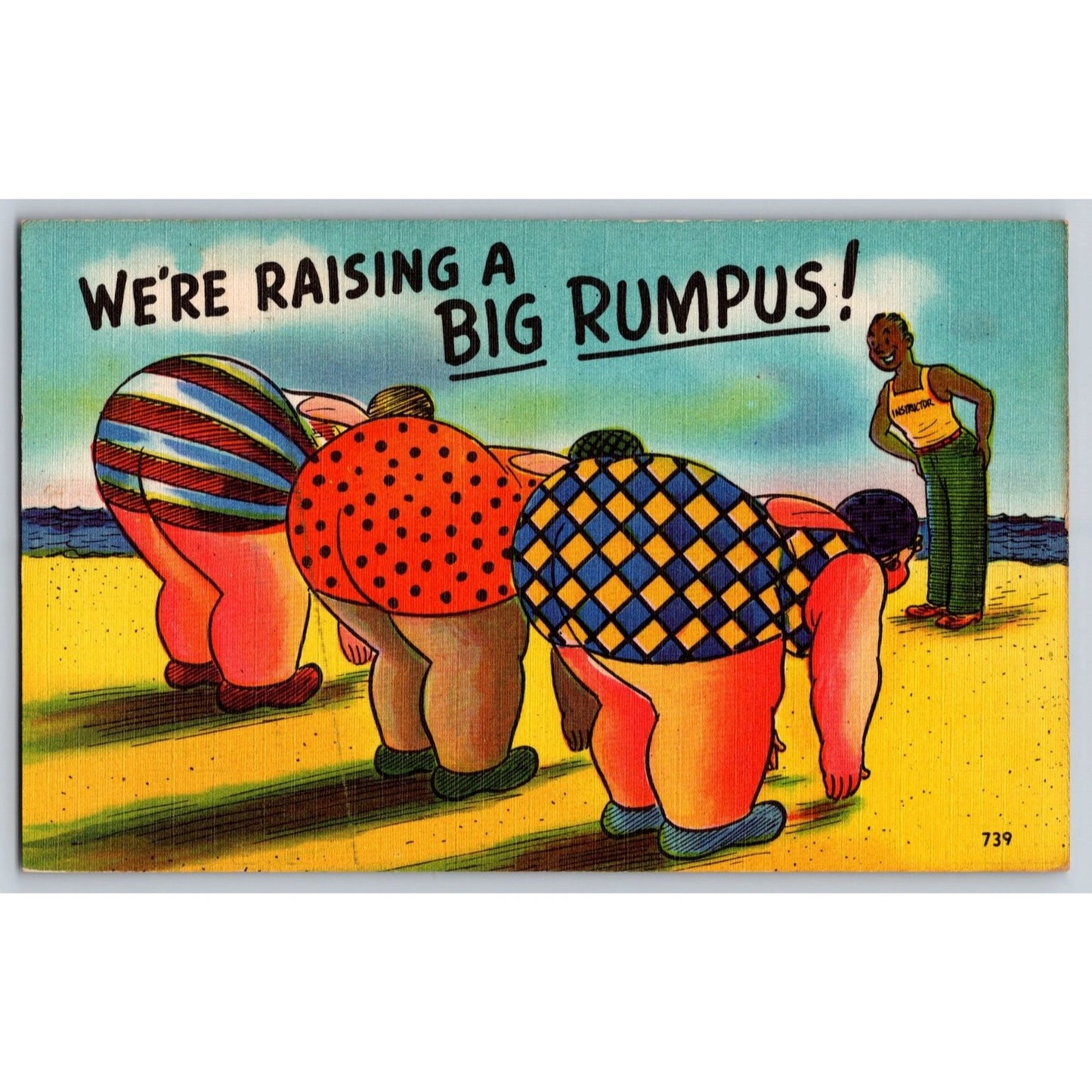 Comic Postcard We're Raising a Big Rumpus Beach Scene 739 Linen