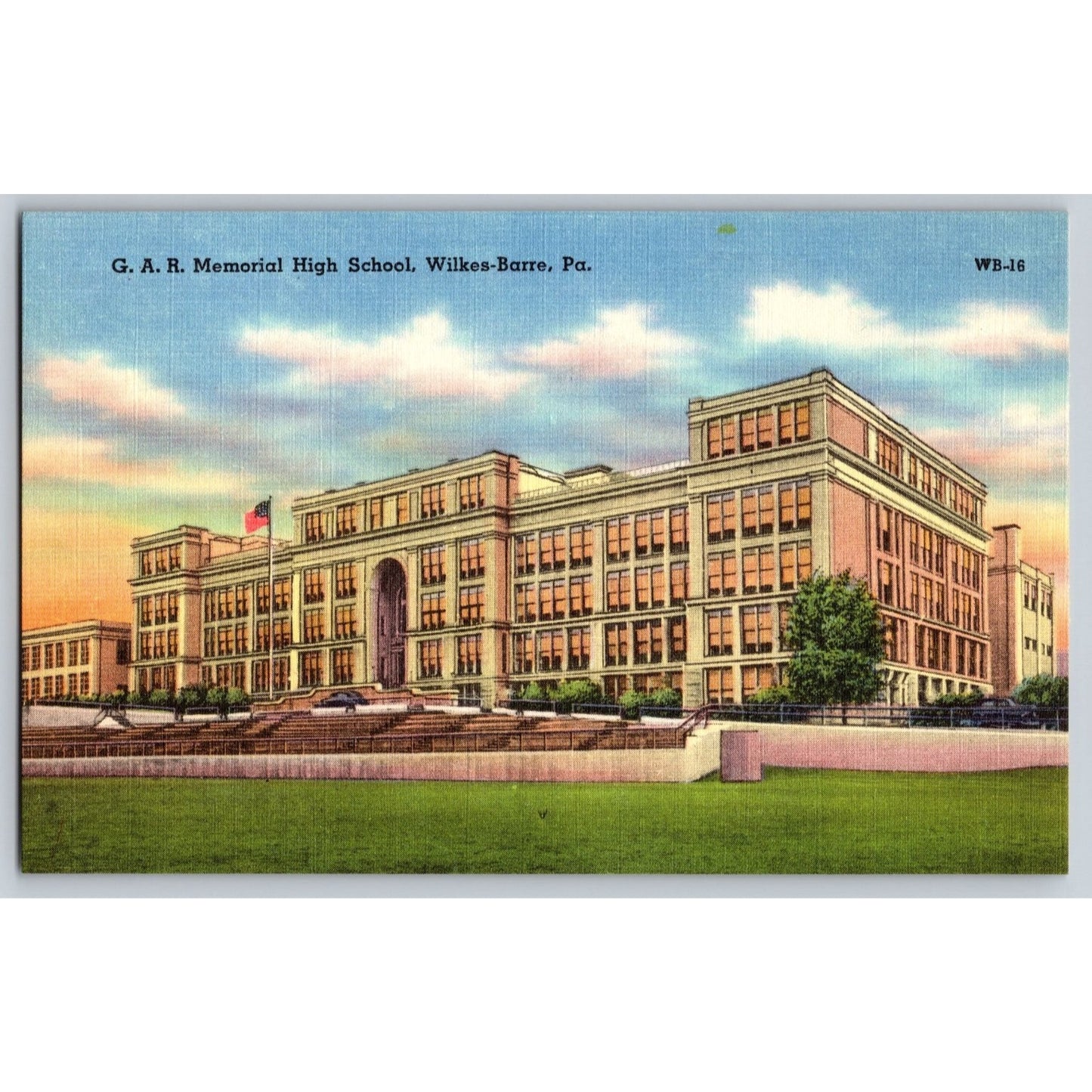 Wilkes Barre PA Pennsylvania GAR Memorial High School Linen Postcard