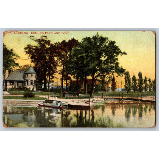 Portland ME Maine Deering Park & Pond Early 1900s Divided Back Postcard Used