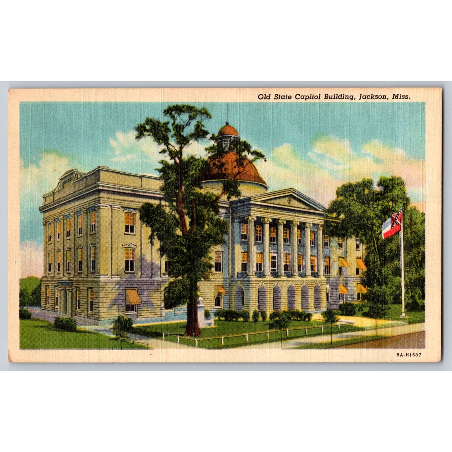 Jackson MS Mississippi Old State Capitol Building White Borer Postcard Curteich
