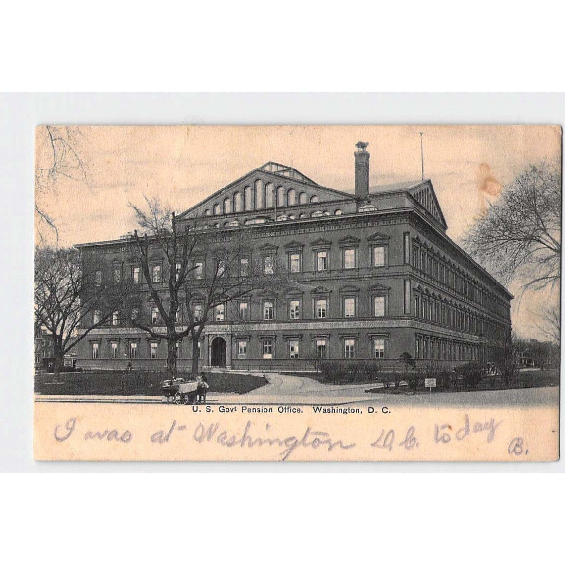 DC Washington US Government Pension Office 1908 Undivided Back Postcard Used