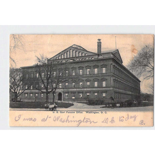 DC Washington US Government Pension Office 1908 Undivided Back Postcard Used