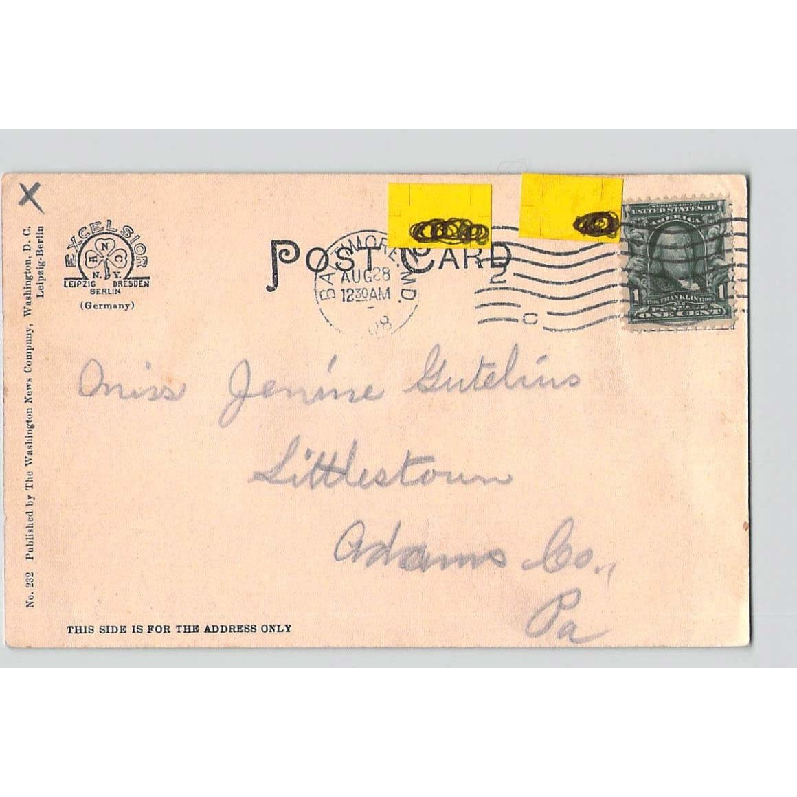 DC Washington US Government Pension Office 1908 Undivided Back Postcard Used