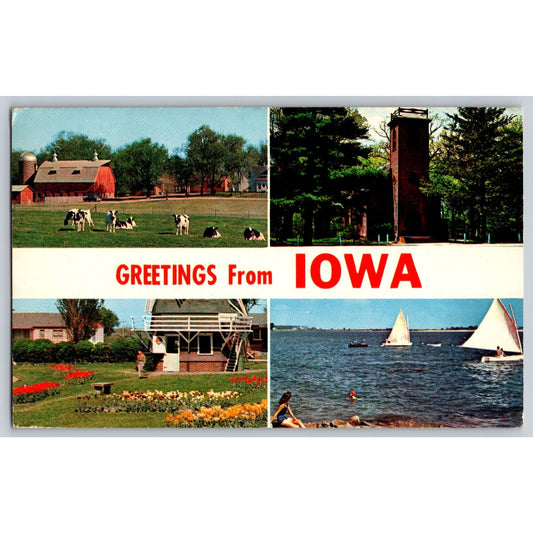 IA Iowa Greetings from Iowa Four Views Chrome Postcard Used