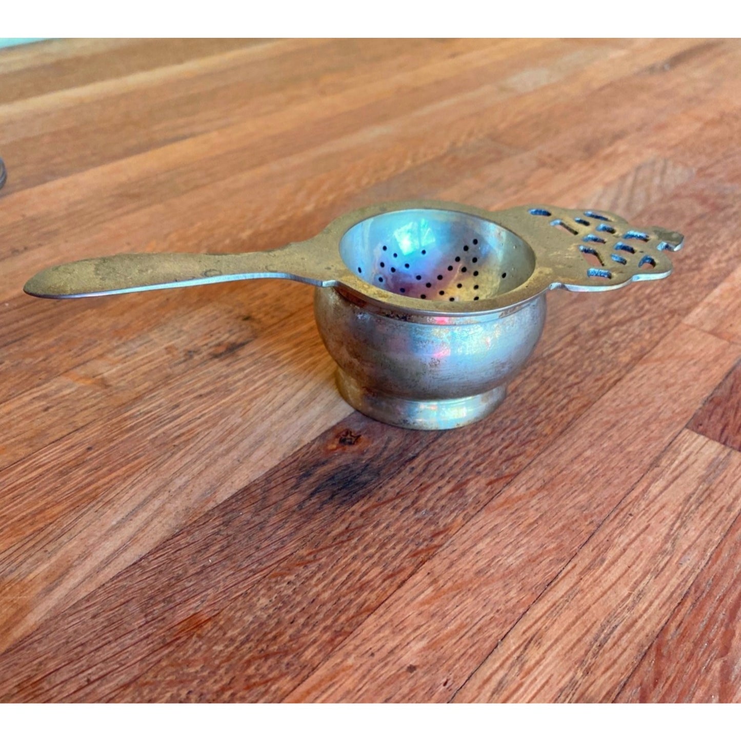 Vintage Tea Strainer With Drip Bowl - Ornate Handle Design - Collectible Tableware