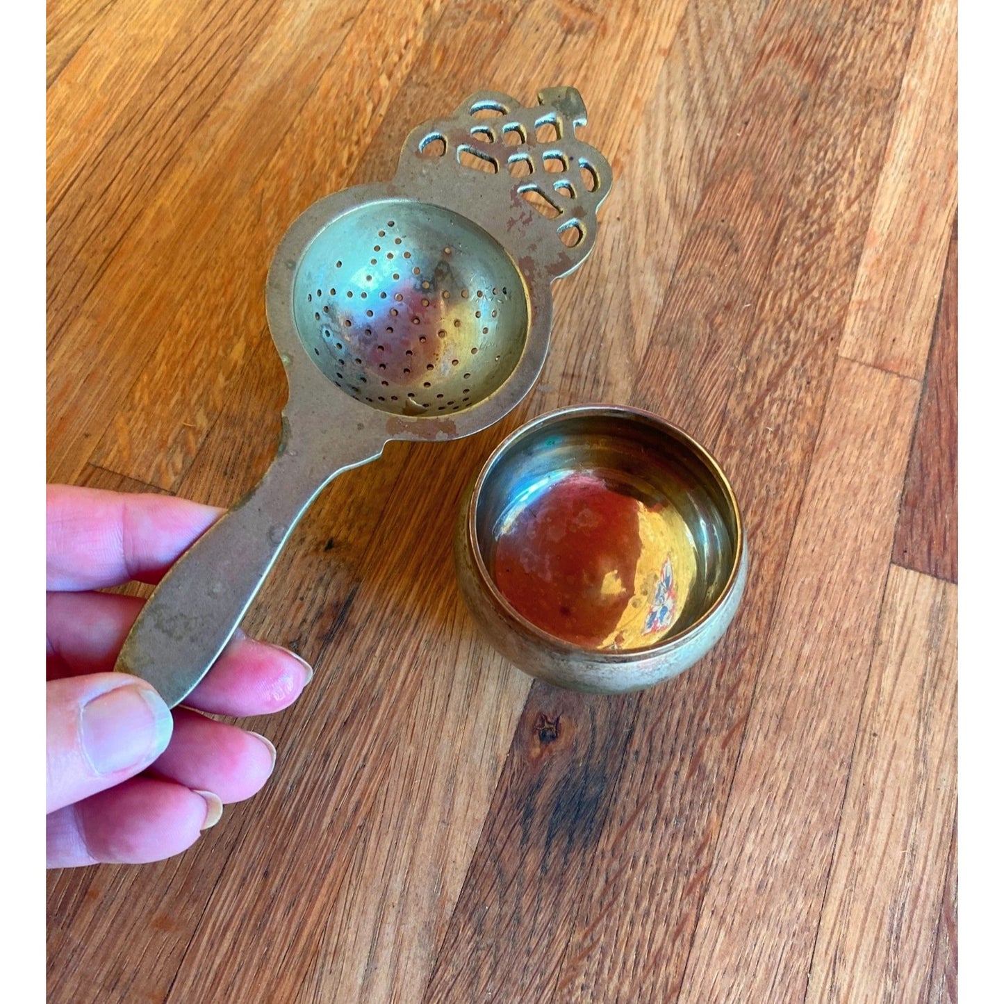 Vintage Tea Strainer With Drip Bowl - Ornate Handle Design - Collectible Tableware