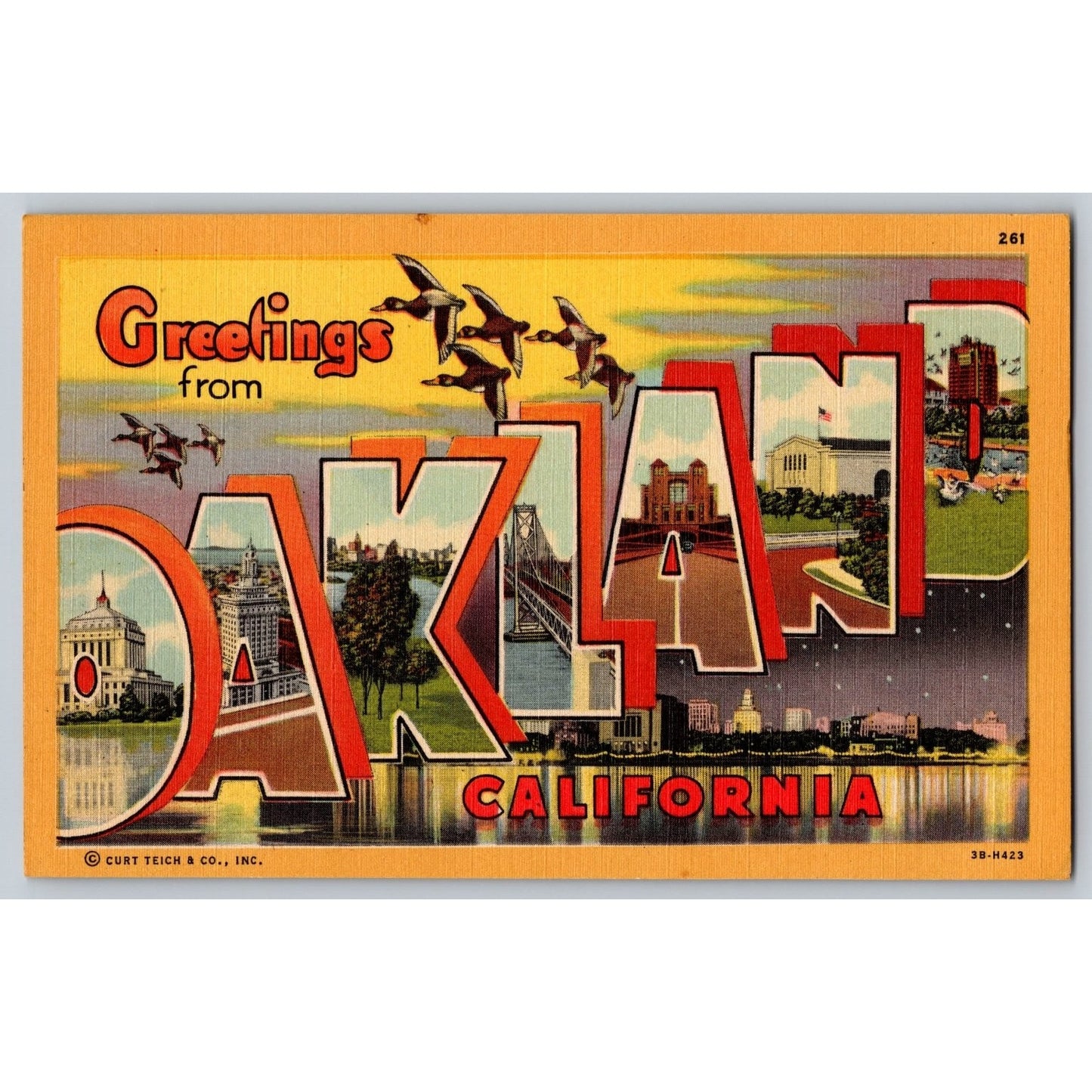 Oakland CA California Large Letter Greetings Linen Postcard Curt Teich