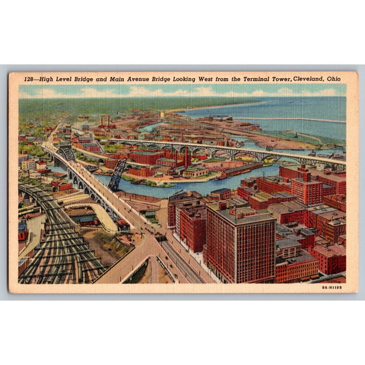 Cleveland OH Ohio High Level Main Avenue Bridge 1944 White Border Postcard Used