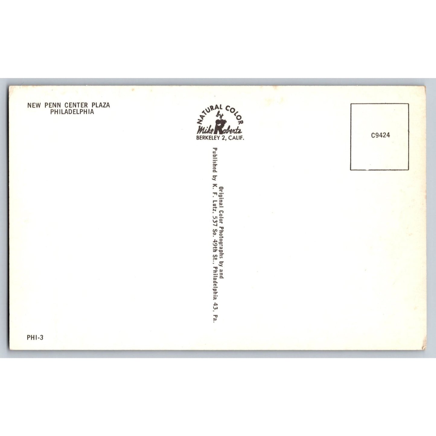 Philadelphia PA Pennsylvania New Penn Center Plaza Postcard Mike Roberts