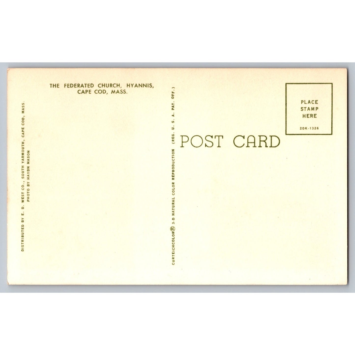 Hyannis MA Massachusetts Cape Cod Federated Church Chrome Postcard Unused