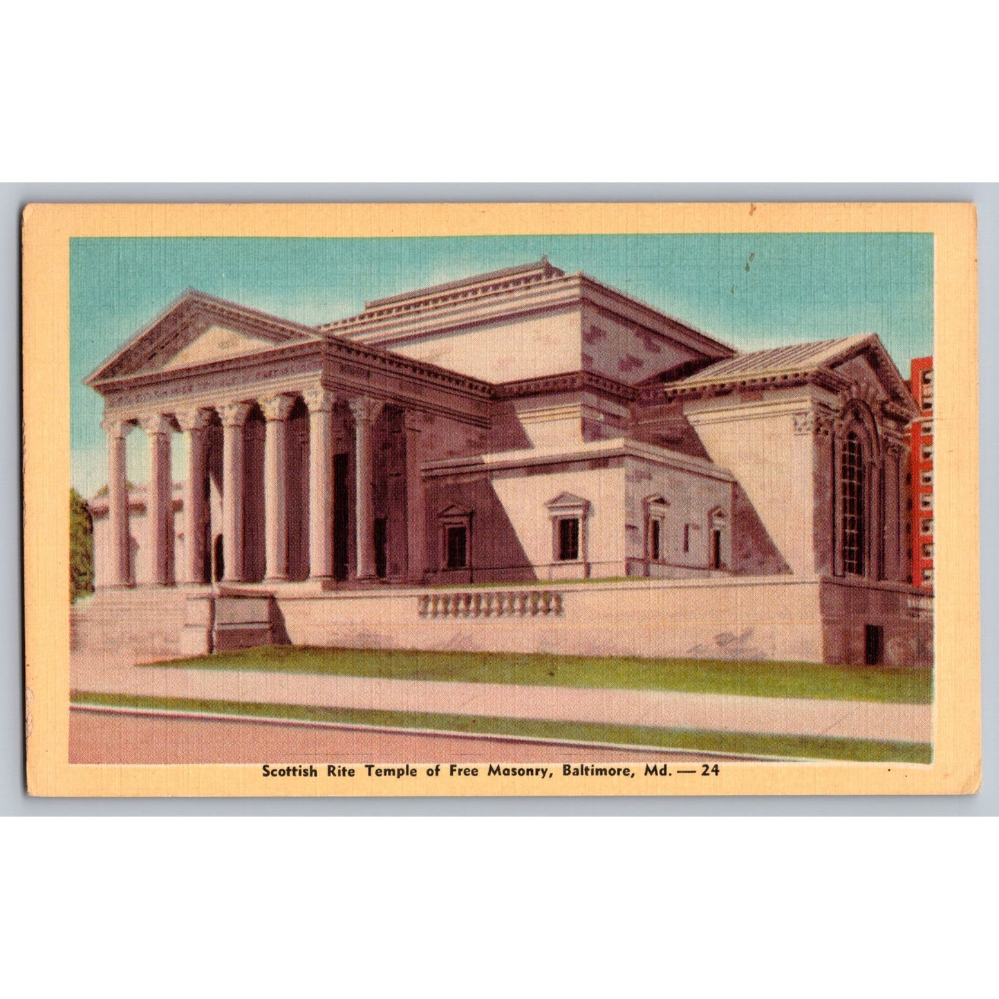 Baltimore MD Maryland Scottish Rite Temple Of Free Masonry Linen Postcard