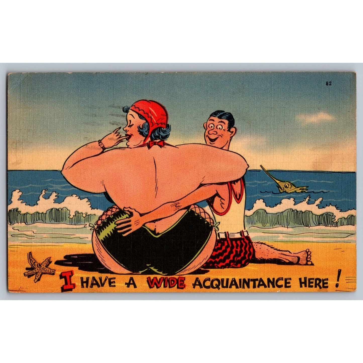 Comic Postcard Humorous I Have A Wide Acquaintance Here Beach Scene 1940 Linen